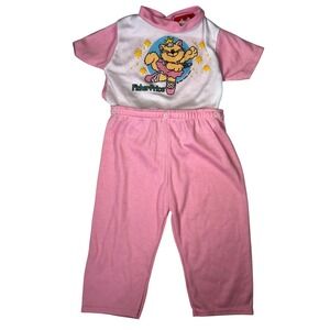 Vintage 1989 Fisher Price Ballerina Cat Pink White Snap On Pants Outfit 18 month